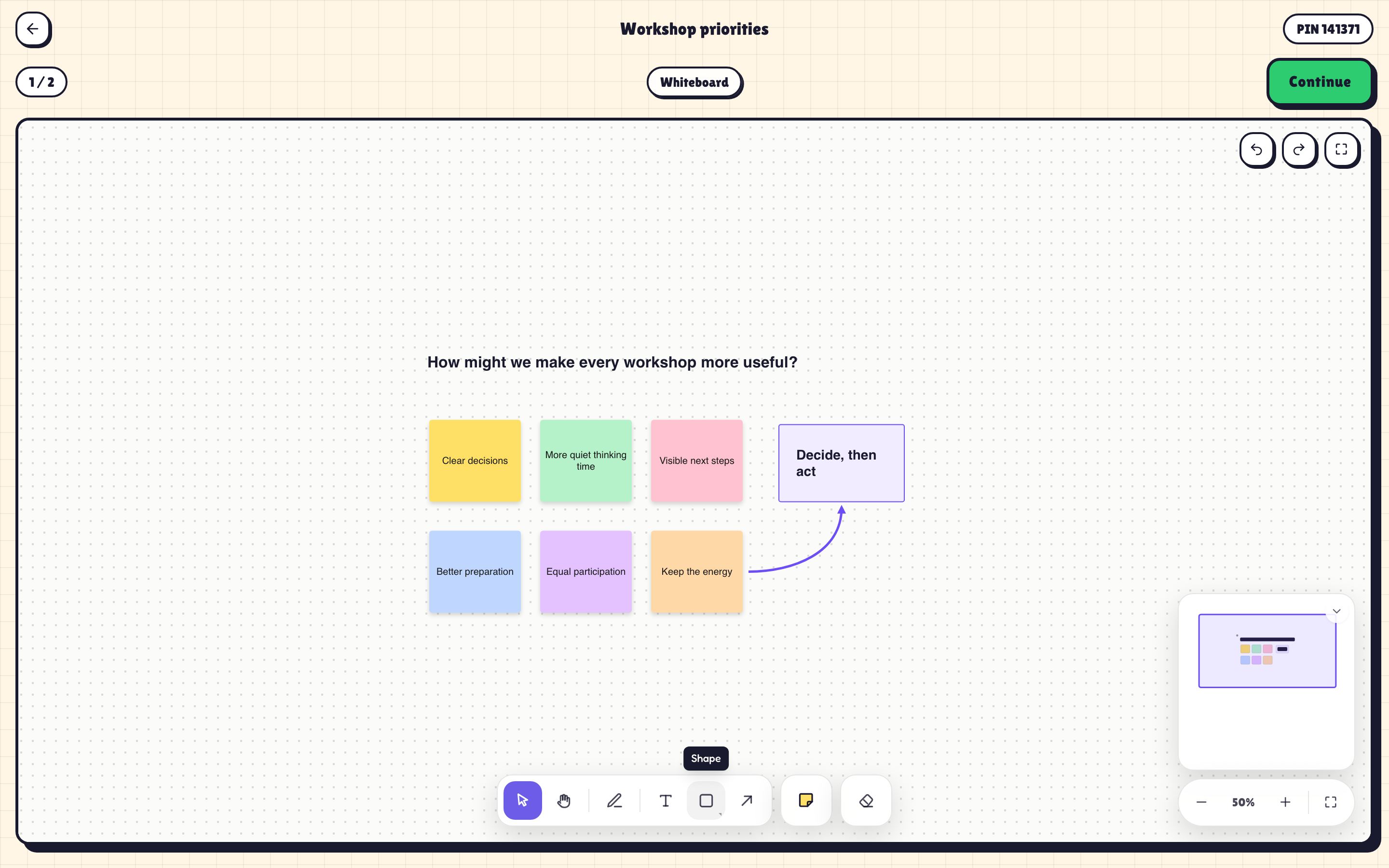 Pomlet whiteboard running inside a live interactive session